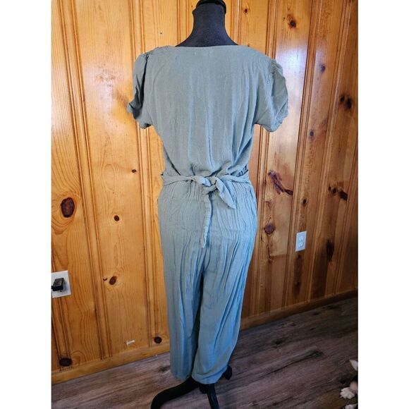 Maurices Women’s Utility Pocket Button Front Overall Jumpsuit Green Size Small - Picture 2 of 9